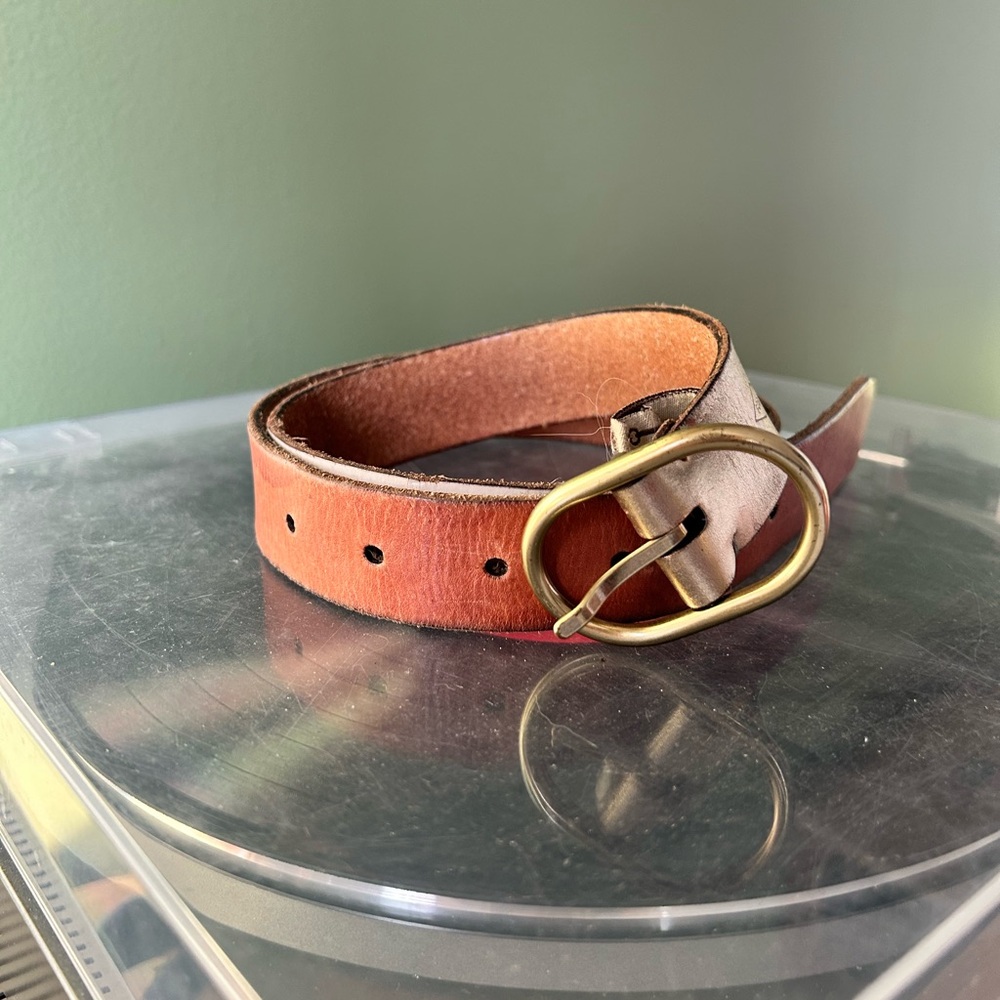 Fossil Brown Leather Belt with Gold Buckle